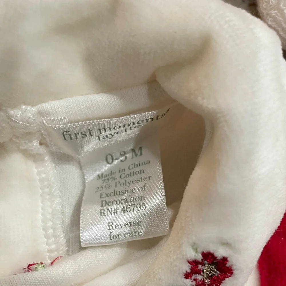 3 PC 1st Moments Charming White & Red Kids One Piece w Matching Bib & Socks 0-3M